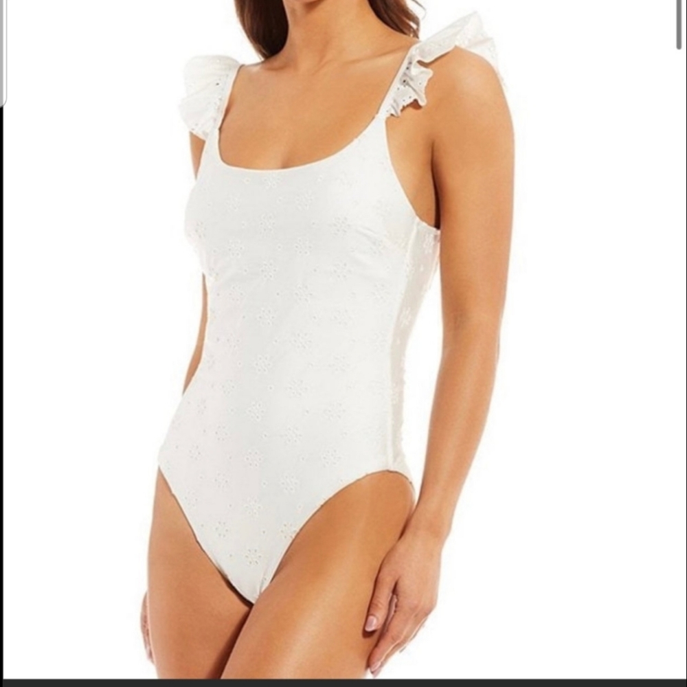 Forever Young Family Matching Eyelet Scoop Ruffle Strap One Piece Swimsuit